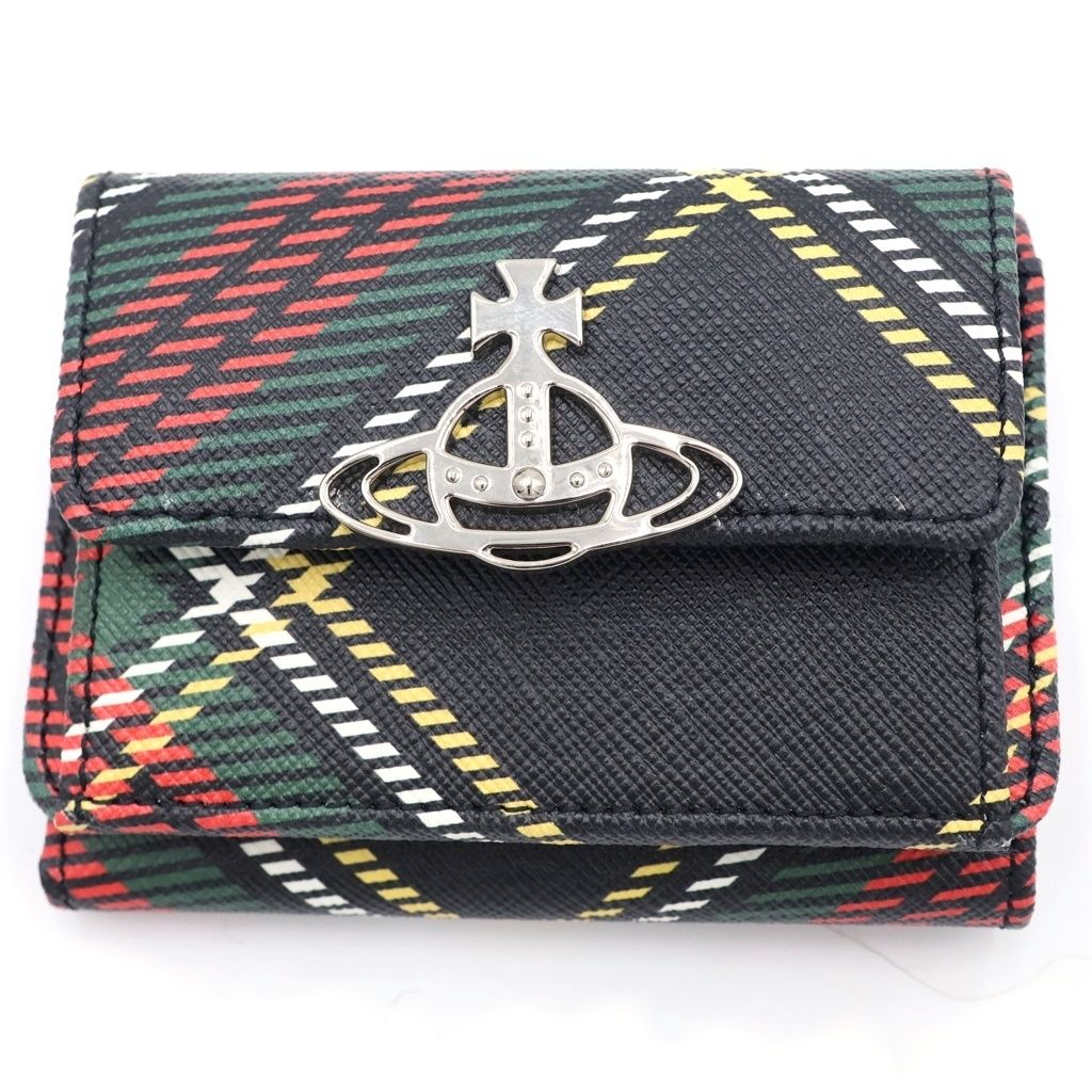 Vivienne Westwood (ヴィヴィアンウエストウッド) ロゴプレート チェックウォレット 三つ折り財布 マルチ