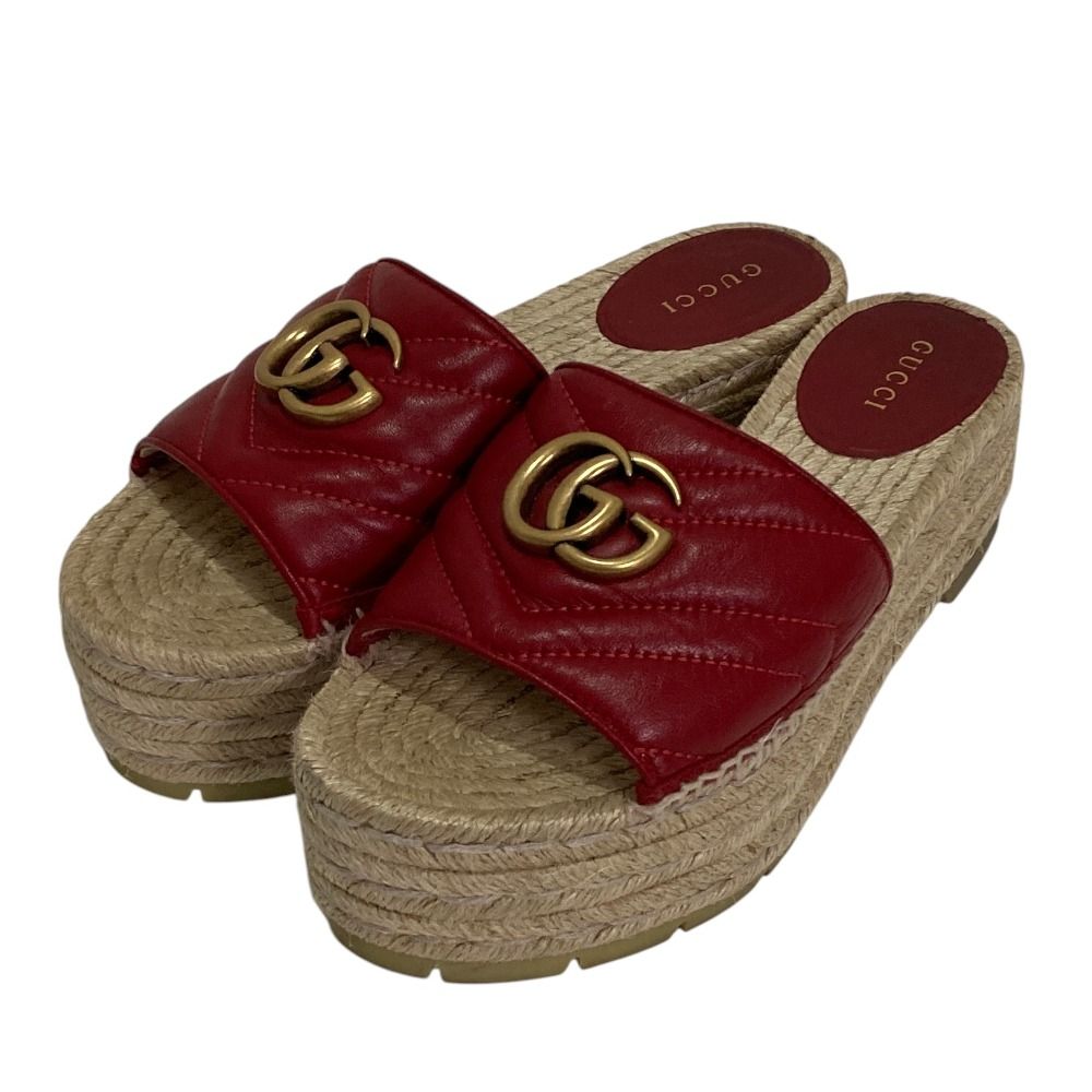 良品 GUCCI グッチ GGマーモント レザー ウェッジソールサンダル
