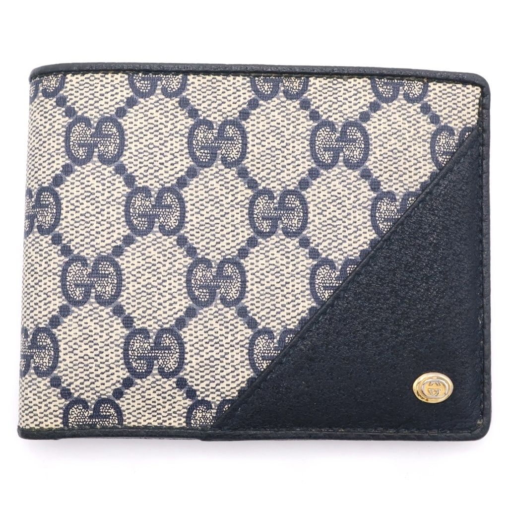 GUCCI (グッチ) GGスプリーム ロゴ刻印 コンパクトウォレット 財布 ベージュ/ネイビー 01 03 408