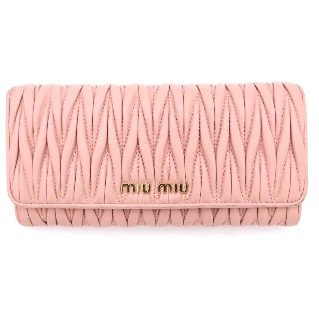 miumiu (ミュウミュウ) マテラッセ ロングウォレット 長財布 カードケース ピンク レザー ゴールド金具