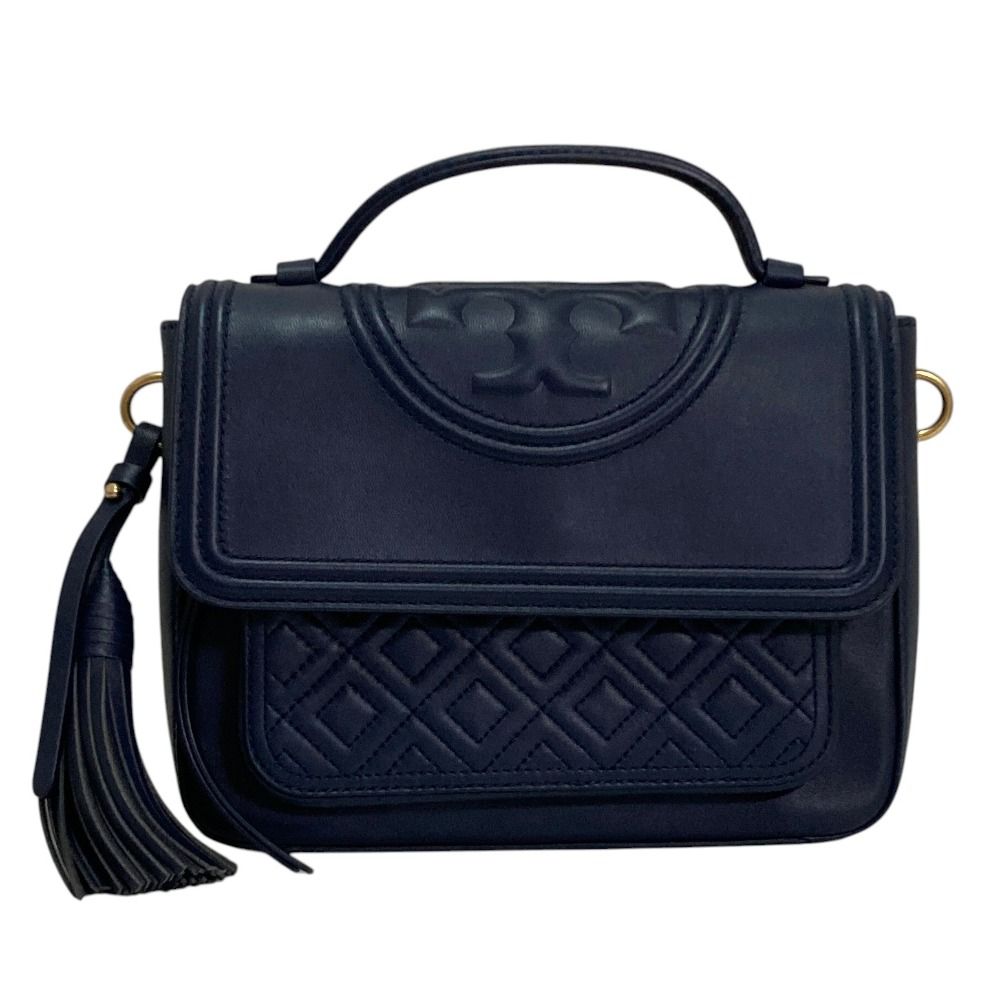 美品 TORY BURCH トリーバーチ フレミング サッチェル 2way チェーンショルダーバッグ サイズOS ネイビー レディース 古着 中古 USED