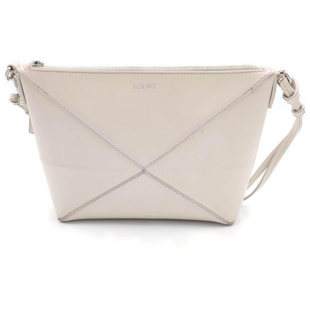 LOEWE (ロエベ) パズル フォルド ポーチ ショルダーバッグ ミニバッグ ポーチ ケース ホワイト レザー シルバー金具