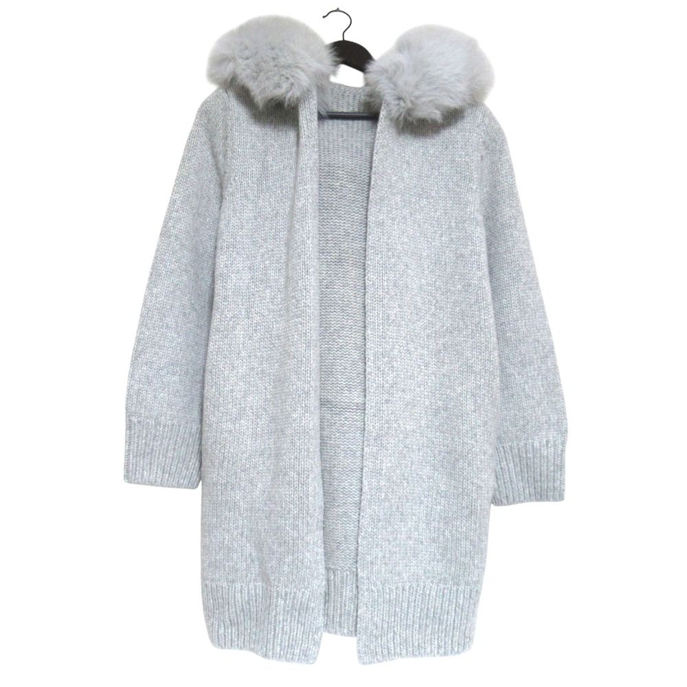 新品同様 FOXEY BOUTIQUE フォクシーブティック Knit Coat FOX SOLEIL フォックスファー フーディー カシミヤ ニット コート 38516 F 灰 レディース 古着 中古 USED