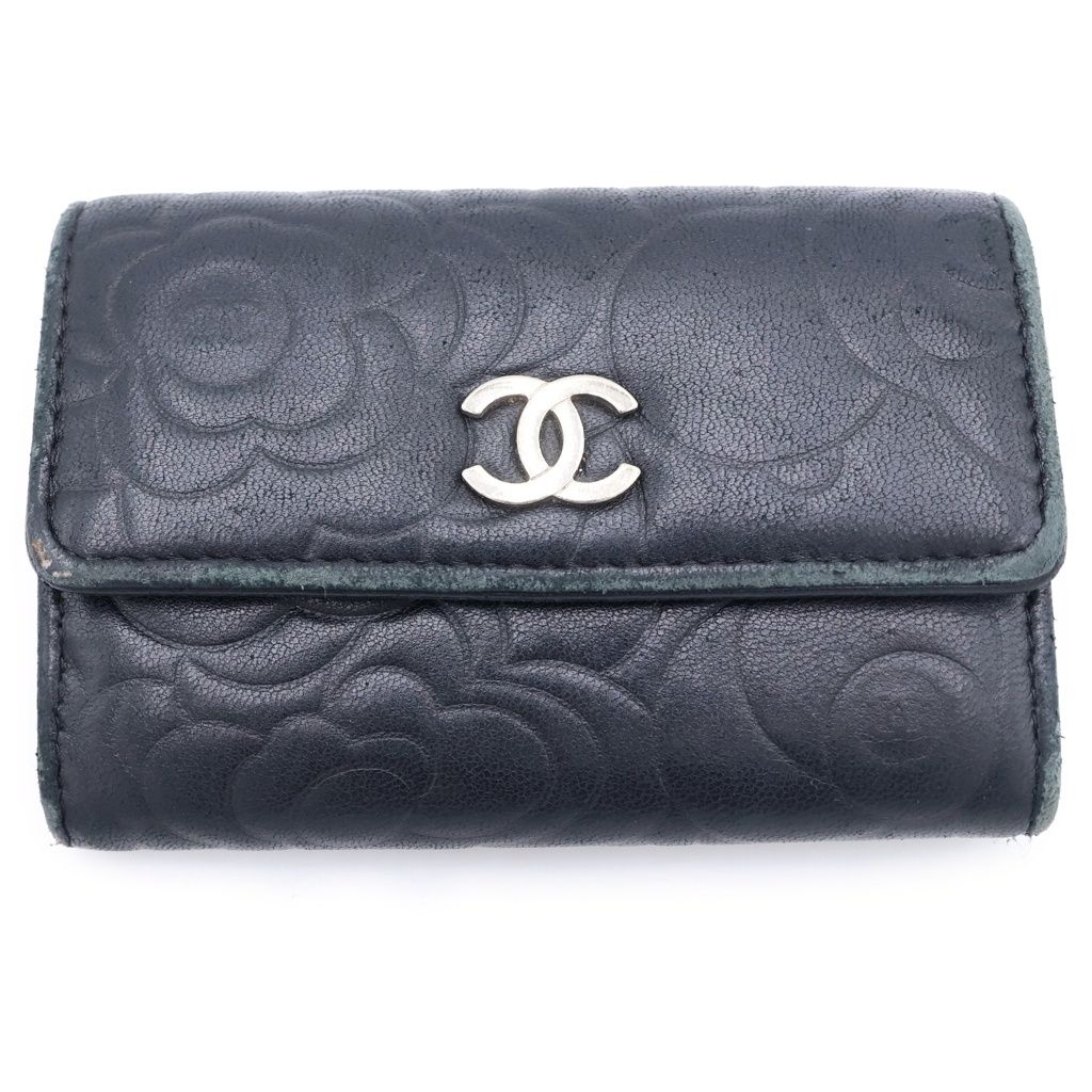CHANEL (シャネル) ラムスキン カメリア A1471 コインカードケース ブラック