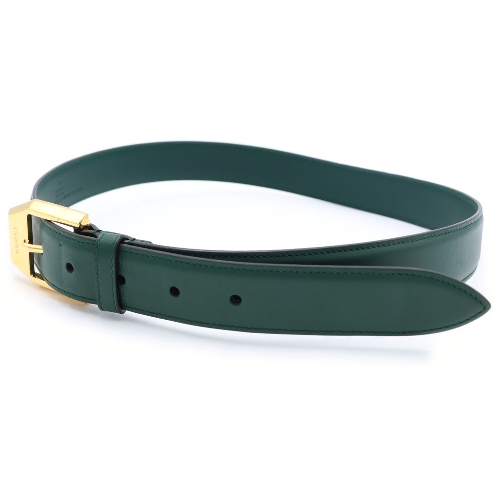 GUCCI (グッチ) ゴールド金具 スクエアバックル レザー ベルト グリーン 625473