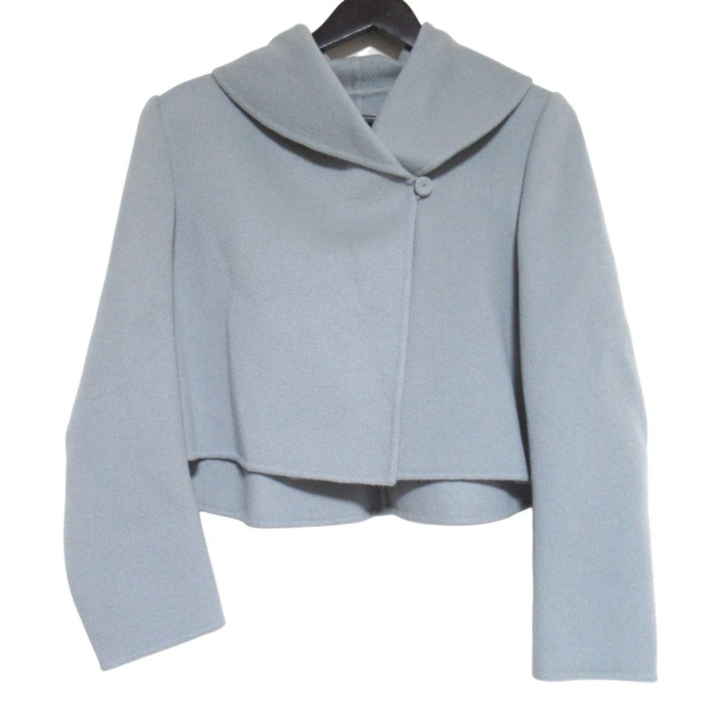 美品 FOXEY BOUTIQUE フォクシーブティック Crepe カシミヤ100％ ショートリバージャケット 39186 サイズ40 ブルーグレー レディース 古着 中古 USED
