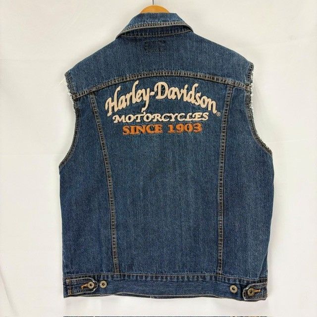 90s HARLEY DAVIDSON FIRE WORKMANSHIP デニムベスト チェーンステッチ サイズⅬⅬ
