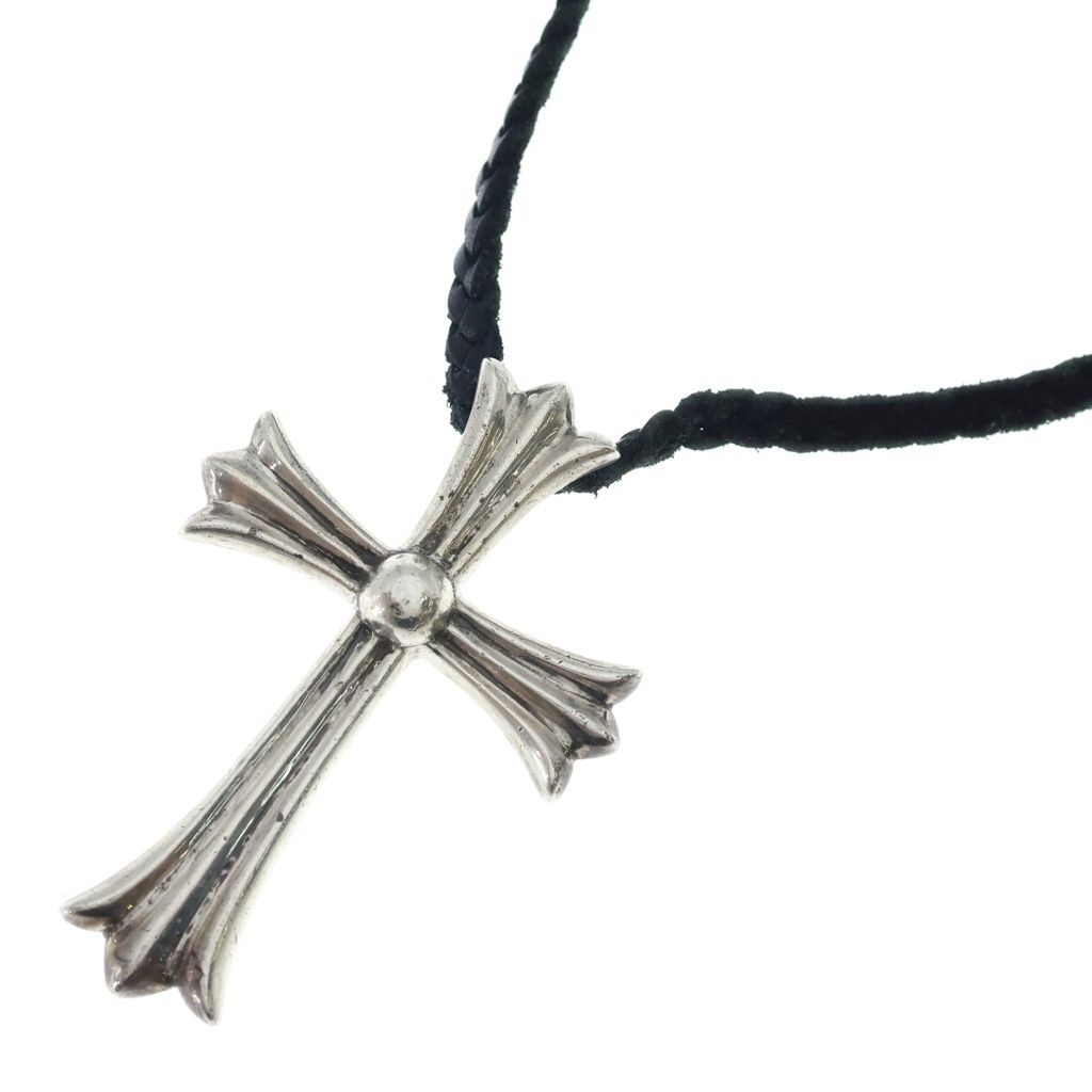 CHROME HEARTS (クロムハーツ) CH CRS LG BC ラージCHクロスペンダント Wボロチップ レザーブレイドネックレス シルバー BCA214