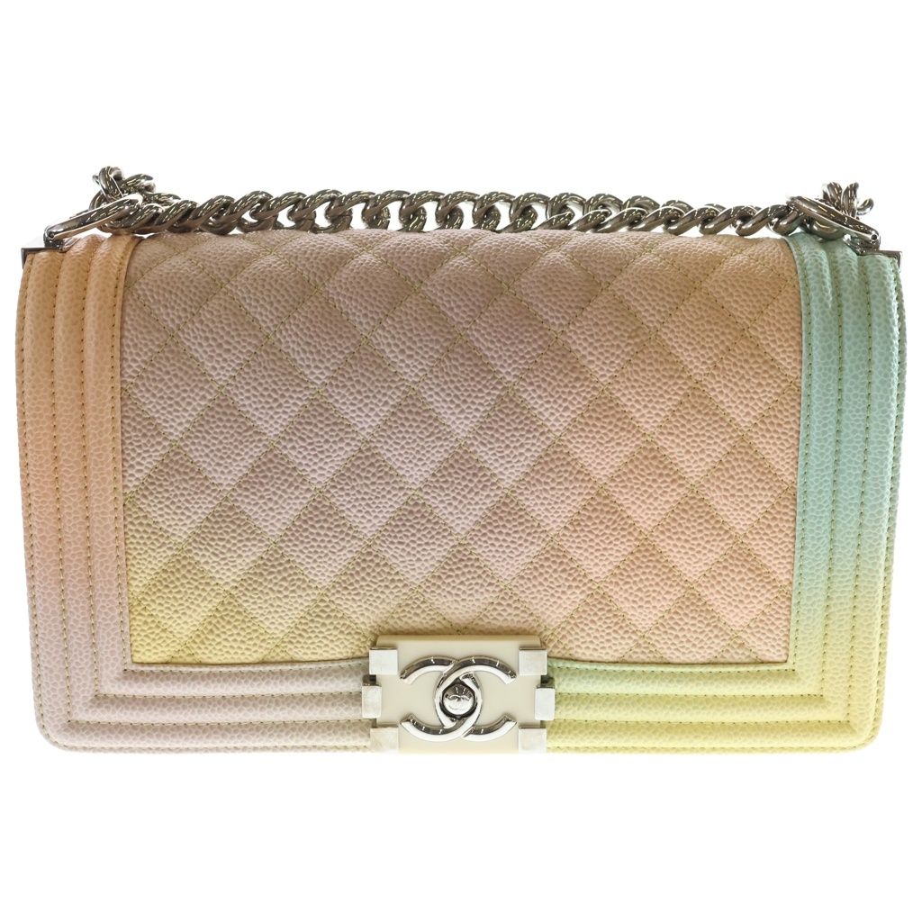 CHANEL (シャネル) ボーイシャネル ココマーク チェーン ショルダーバッグ レインボー マルチカラー キャビアスキン