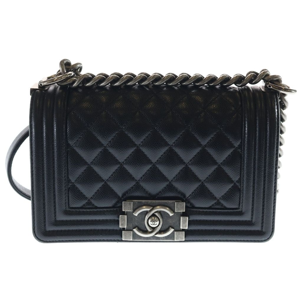 CHANEL (シャネル) ボーイシャネル チェーンショルダーバッグ ミニバッグ ブラック キャビアスキン シルバー金具