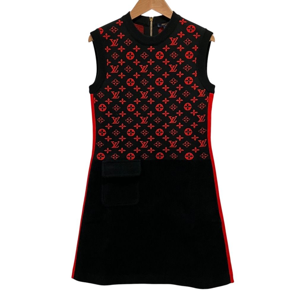 美品 Louis Vuitton ルイヴィトン モノグラム Aライン ノースリーブ ニットワンピース ドレス S ブラック レディース 古着 中古 USED
