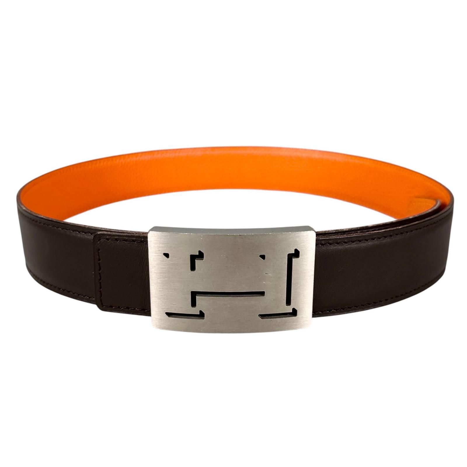 HERMES エルメス Hベルト ラッキーメタル ベルト レザー ダーク