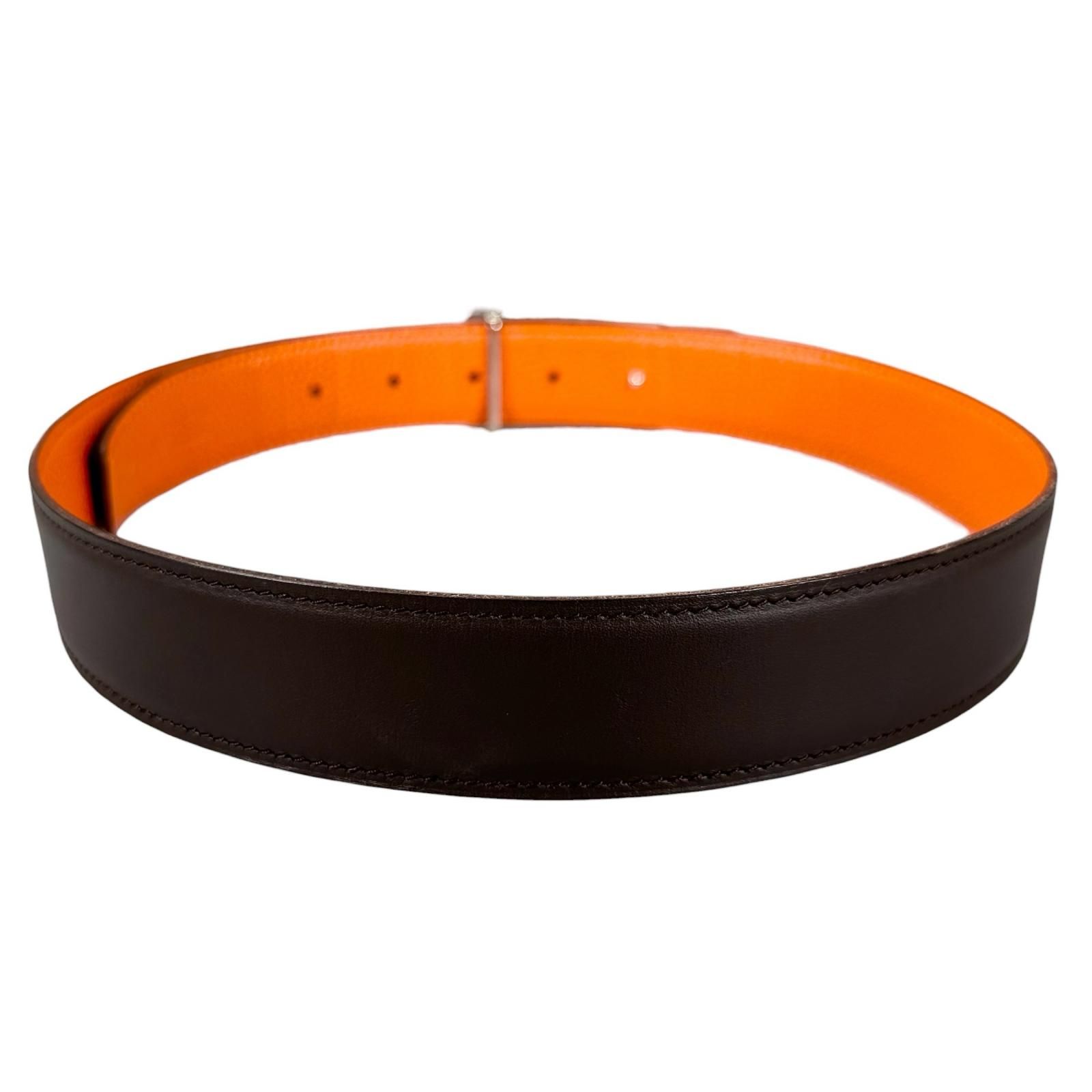 HERMES エルメス Hベルト ラッキーメタル ベルト レザー ダーク