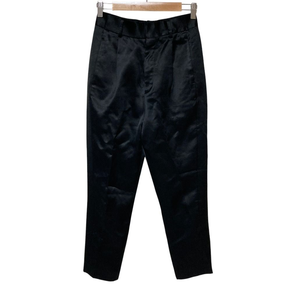 美品 SAINT LAURENT PARIS サンローランパリ サテン テーパード タックパンツ 590989 サイズF36 ブラック レディース 古着 中古 USED