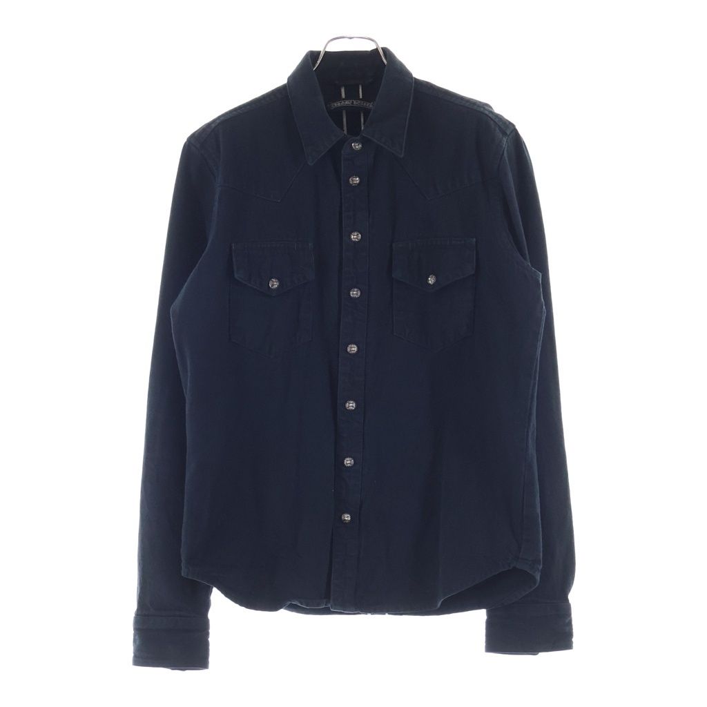 CHROME HEARTS (クロムハーツ) DENIM WESTERN クロスボールボタン 袖裾レザークロスパッチ デニムウエスタン長袖シャツ ブラック