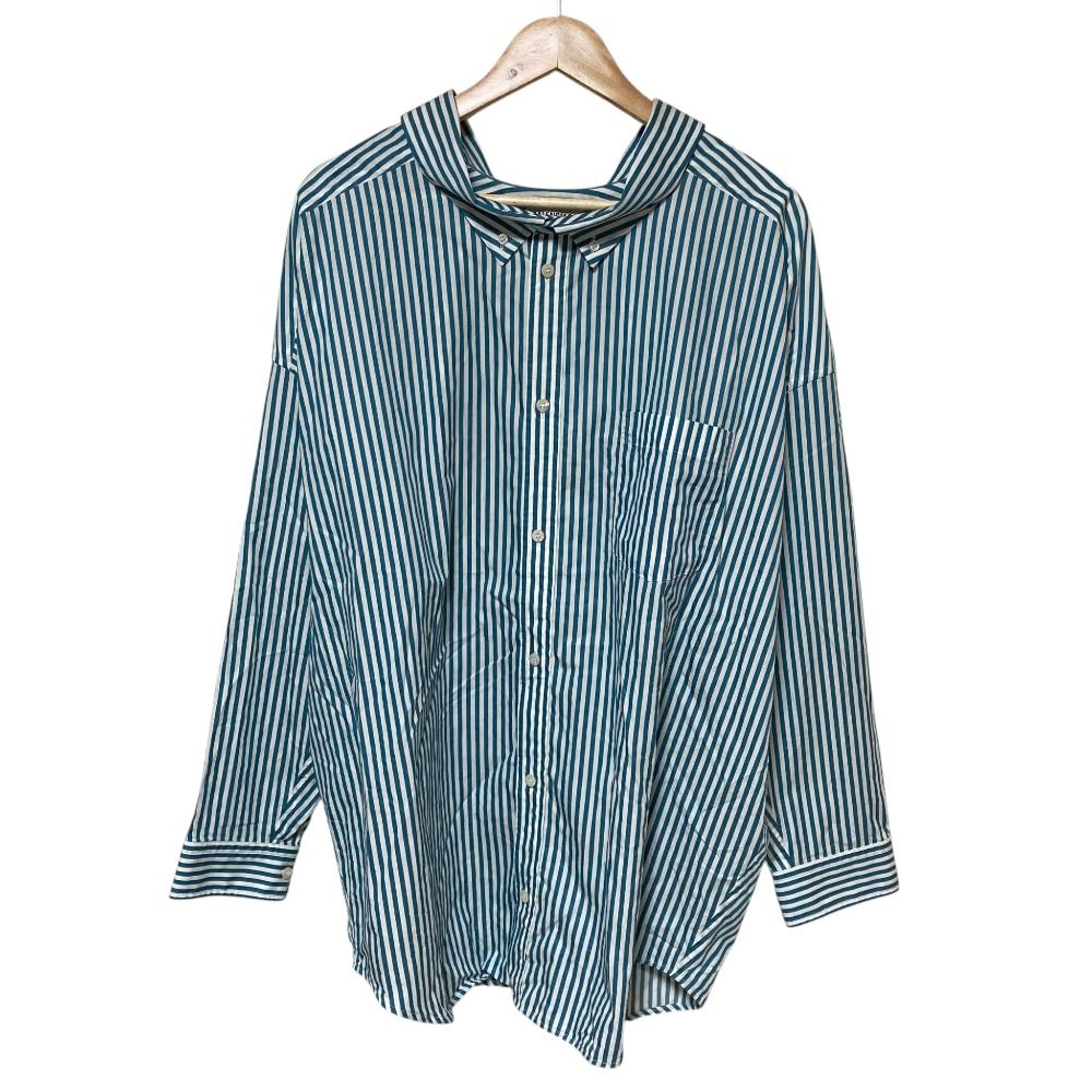 美品 BALENCIAGA バレンシアガ バックロゴ ストライプ オーバーサイズシャツ 622050 サイズ34 ブルー レディース 古着 中古 USED