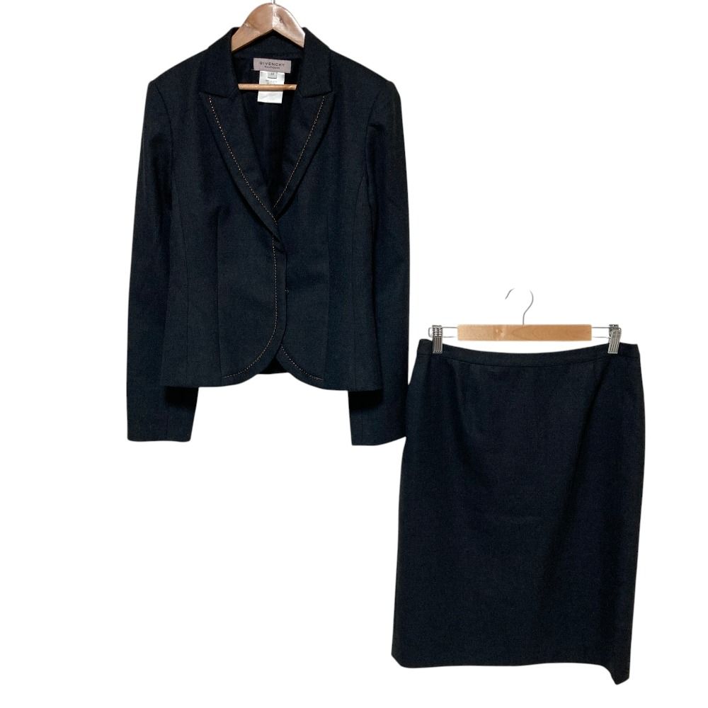 美品 GIVENCHY ジバンシィ ウール ジャケット スカートスーツ セットアップ サイズ40・42 ブラックグレー レディース 古着 中古 USED