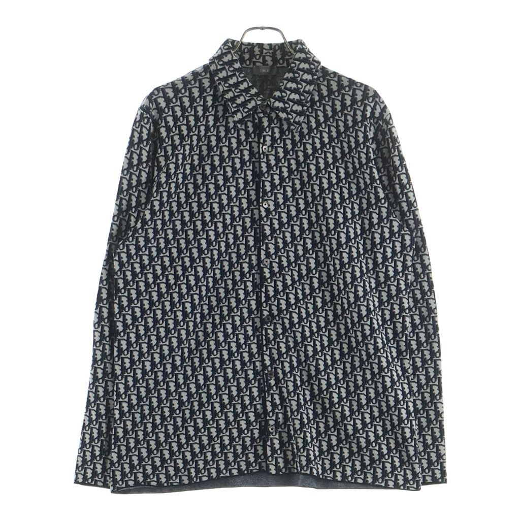 Christian Dior (クリスチャンディオール) 20SS Oblique Overshirt 023M550AT099 総柄オブリークロゴ 長袖コットンシャツ グレー/ネイビー