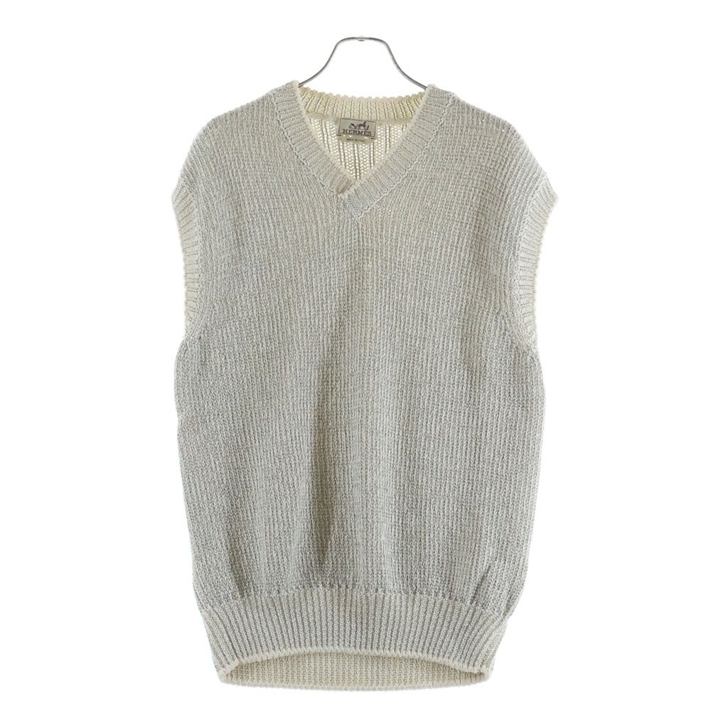 Hermes エルメス　アイボリー ニットベスト Vネック HERMES (エルメス) Knit vest ナイロンケーブルニットベスト ホワイト