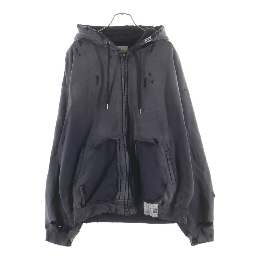 MAISON MIHARAYASUHIRO (メゾンミハラヤスヒロ) 26SS AMATEUR SEWN LIKE ZIP-UP HOODIE ロゴエンブロイダリー アマチュアシーンライク ジップアップスウェットフーディー ブラック A15PK541