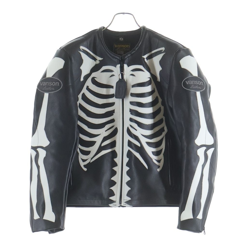 VANSON (バンソン) BONES FLAT-TRACK JACKET ボーン シングルライダースジャケット レザージャケット ブラック/ホワイト