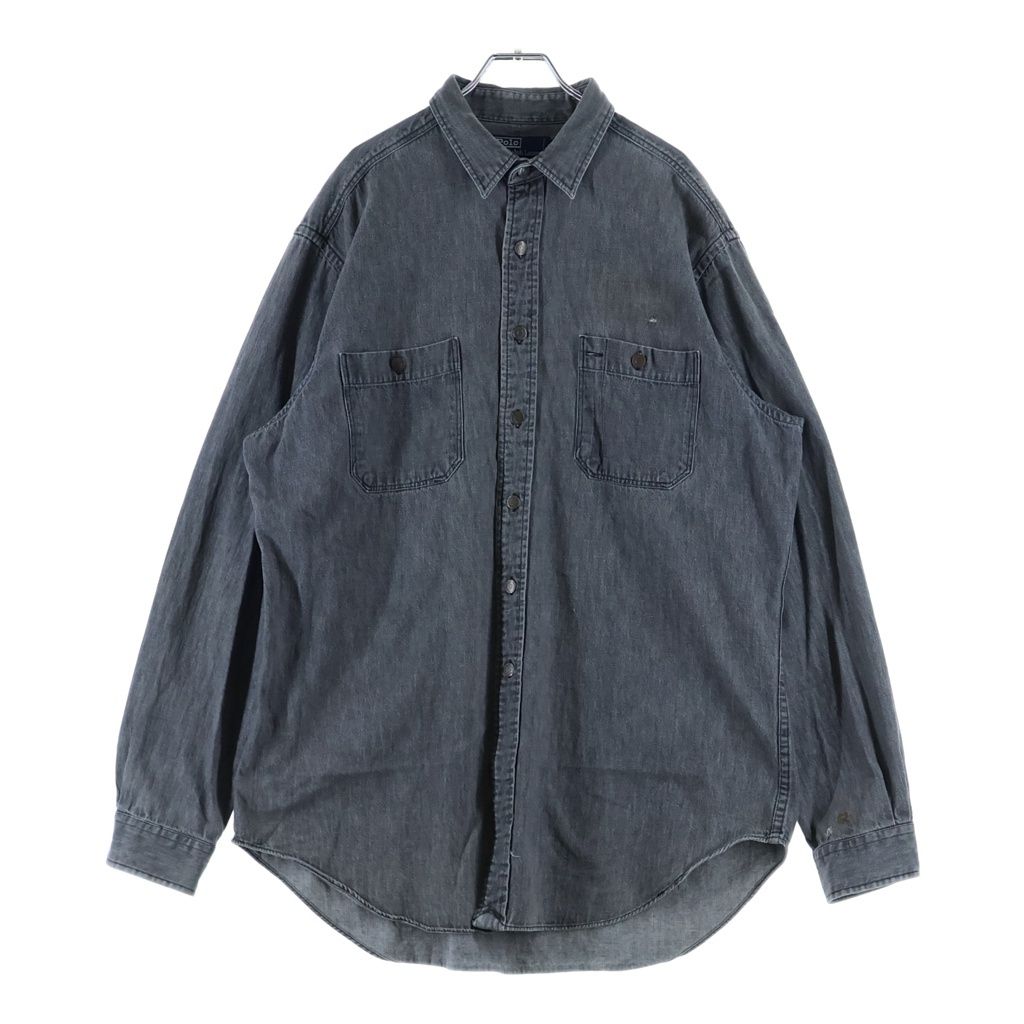 POLO RALPH LAUREN (ポロラルフローレン) COTTON CHAMBRAYL/S SHIRT コットン シャンブレー 長袖 シャツ ブラック