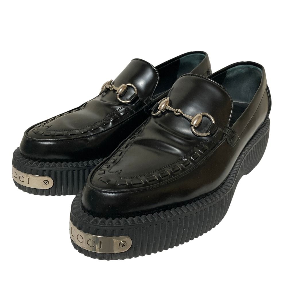 美品 GUCCI グッチ ロゴプレート ホースビット クリーパー ローファー 797095 サイズ6.5 25.5cm相当 ブラック メンズ レディース 古着 中古 USED