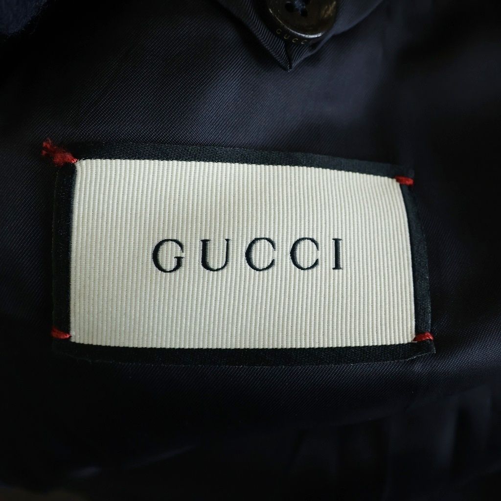 GUCCI (グッチ) 3B Wool Coat シングル ウールロングコート ネイビー