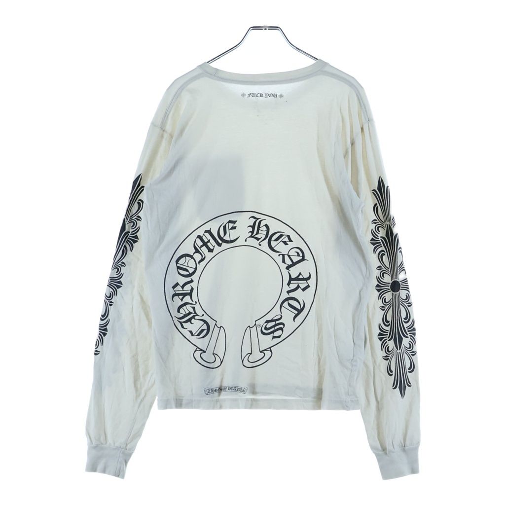 CHROME HEARTS (クロムハーツ) CH L/S T-SHIRT バックホースシュー アームフローラル 長袖Tシャツ ロンT ホワイト