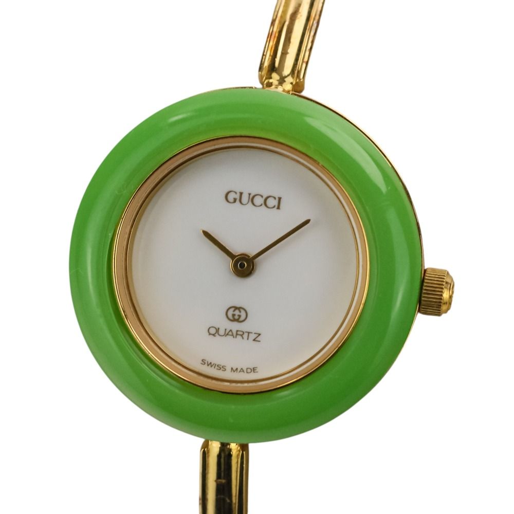 GUCCI グッチ チェンジベゼル 腕時計 1100-L ホワイト ゴールドカラー 不動品 レディース 古着 中古 USED