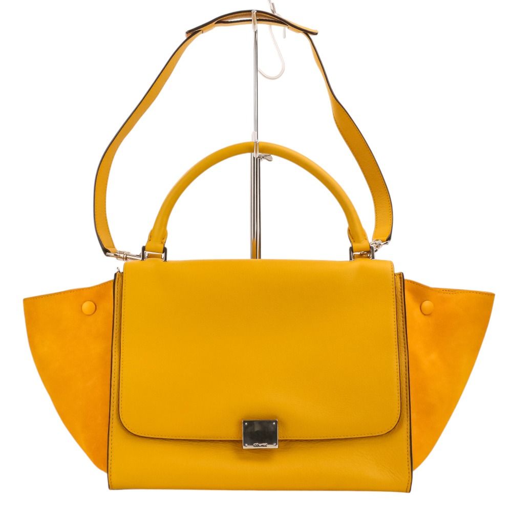 美品 CELINE セリーヌ トラペーズ ミディアム トートバッグ ハンドバッグ ショルダーバッグ イエロー レディース 古着 中古 USED