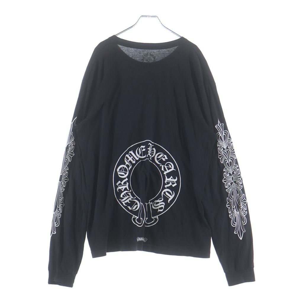 CHROME HEARTS (クロムハーツ) HORSESHOE L/S TEE バックホースシュー 袖フローラルクロス 長袖ポケットTシャツ カットソー ブラック