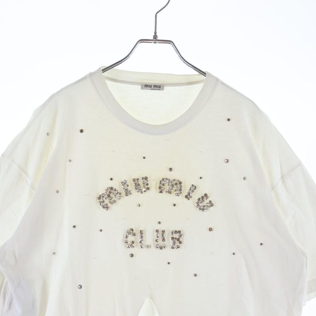 miumiu (ミュウミュウ) ラインストーン装飾 クロップドTシャツ