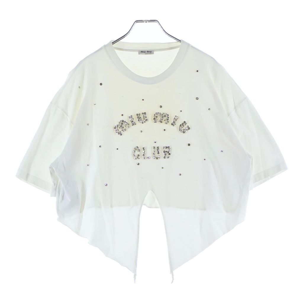 miumiu (ミュウミュウ) ラインストーン装飾 クロップドTシャツ