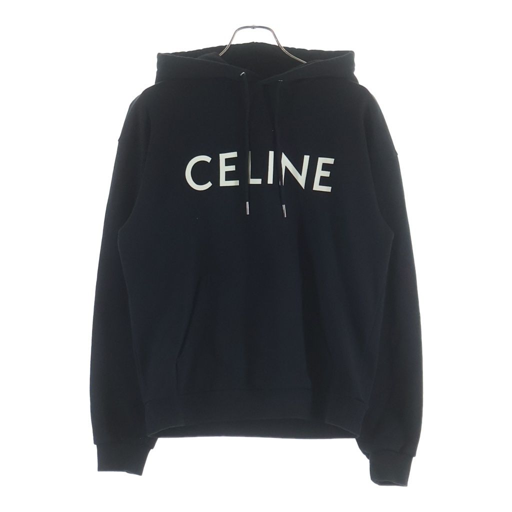 CELINE (セリーヌ) ロゴプリント パーカー ルーズスウェットフーディ ブラック コットン XS 2Y321670Q