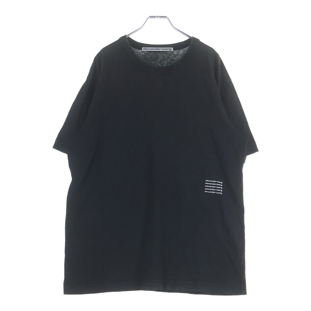 ALEXANDER WANG (アレキサンダーワン) ウォッシュ加工 フロントロゴプリント クルーネック半袖Tシャツ カットソー ブラック UCC2221527