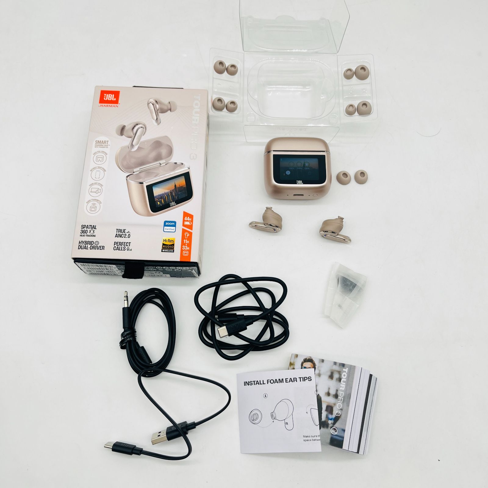 JBL TOUR PRO 3 ワイヤレスイヤホン bluetooth/ハイブリッドノイズキャンセリング/ハイレゾワイヤレスLDAC/デュアルドライバー/マルチポイント/防塵・防水/ワイヤレス充電対応/ラテ / JBLTOURPRO3LTT