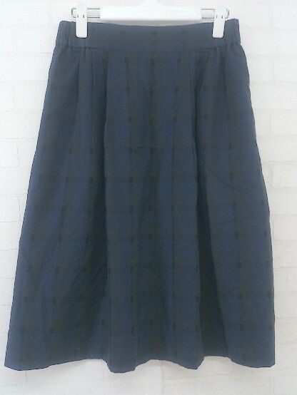 ◇ green label relaxing UNITED ARROWS チェック 膝丈 ギャザー スカート サイズ38 ネイビー ブラック レディース P 【中古】 【1209050001282】