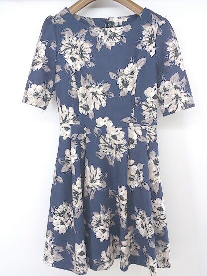 ◇ L'EST ROSE レストローズ 総柄 半袖 ミニ ワンピース サイズM ネイビー ベージュ レディース P 【中古】 【1209020006347】