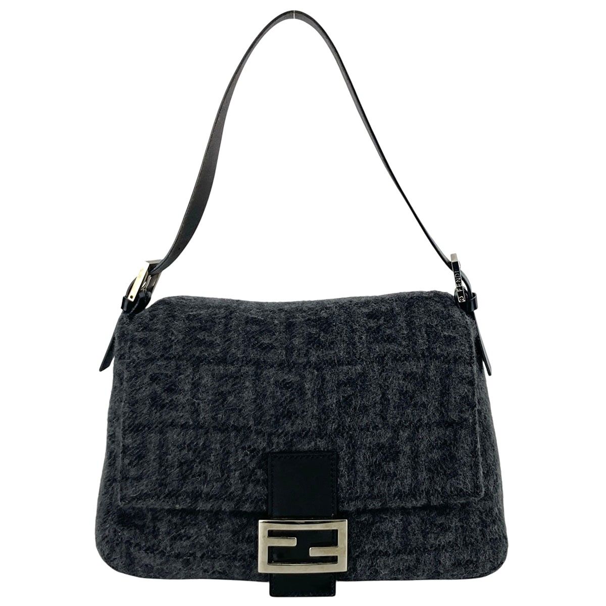 FENDI フェンディ マンマバケット ズッカ柄 ハンドバッグ レディース ウール グレー 中古