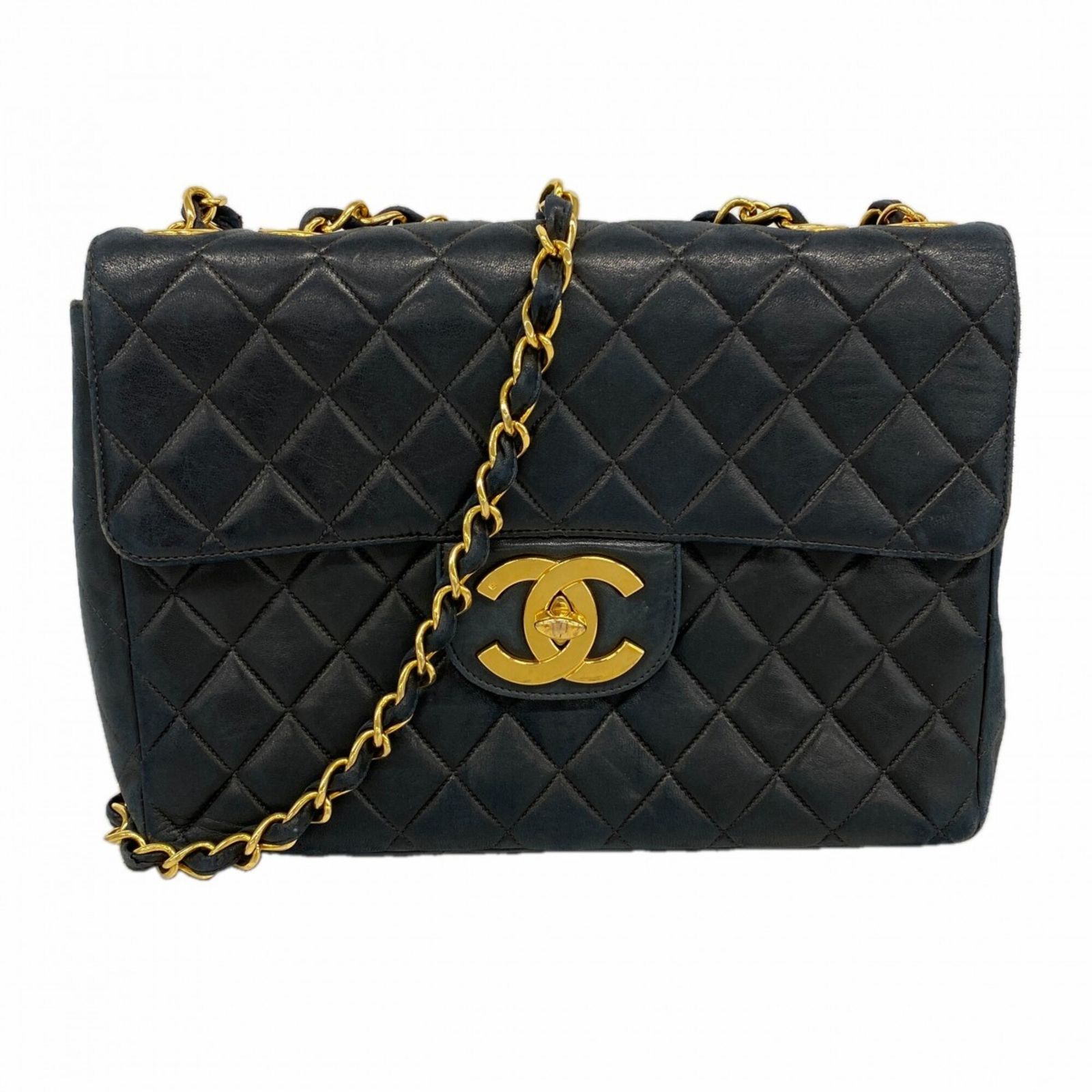 シャネル(Chanel) シャネル ショルダーバッグ デカマトラッセ Wチェーン ラムスキン ブラック レディース