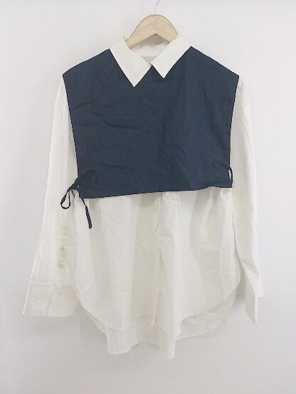 ◇ ◎ ティティベイト ベスト付き レイヤード 長袖 シャツ ブラウス サイズ S ホワイト ネイビー レディース P 【1209150005357】