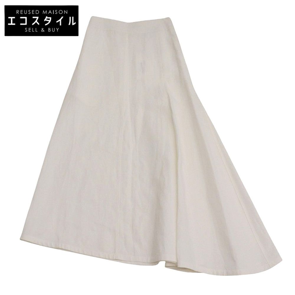 JIL SANDER ジルサンダー 新品同様 リネン ミディ フレア スカート レディース ホワイト 30 22年 J01MA0006 30
