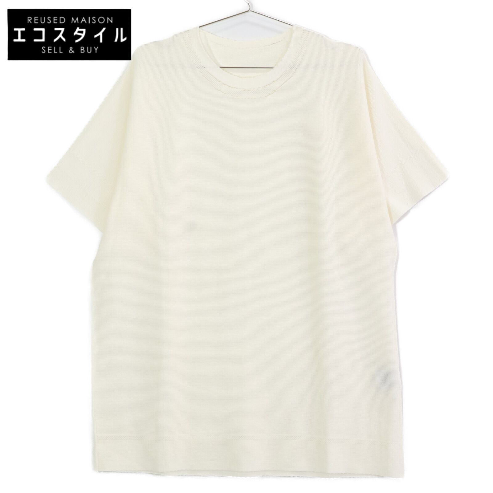 ISSEIMIYAKE A.POC　イッセイミヤケエイポック　AT11KK414 ホワイト コットン×ナイロン ハーフスリーブデザインニットプルオーバー　3