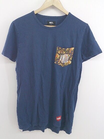 ◇ VNDL 胸ポケット ロング 半袖 Tシャツ カットソー サイズM ネイビー オレンジ系 マルチ レディース P 【1212290003251】