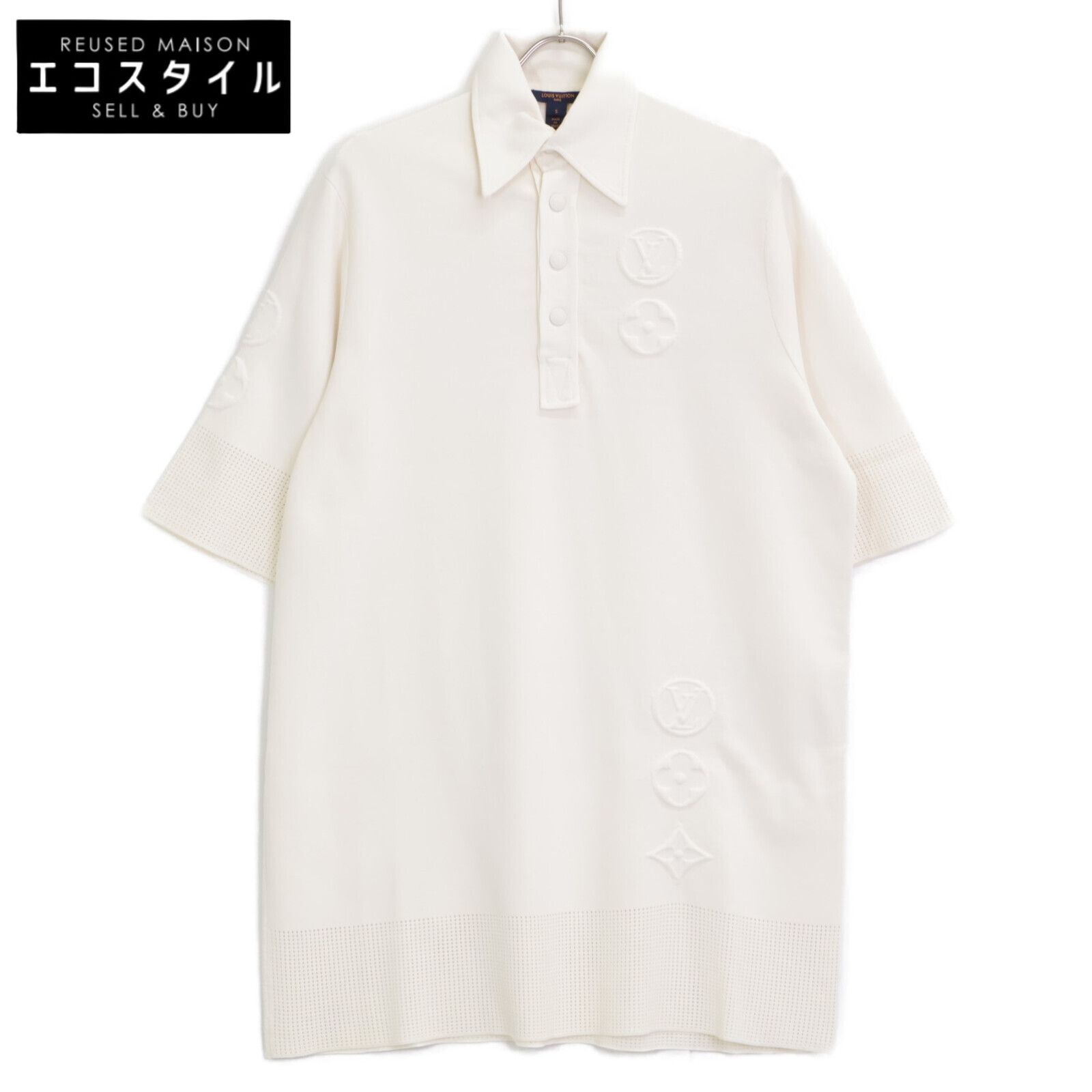 LOUIS VUITTON　ルイヴィトン　22年 コットン ロゴ エンボス×メッシュ 半袖ポロワンピ FMKD10　S
