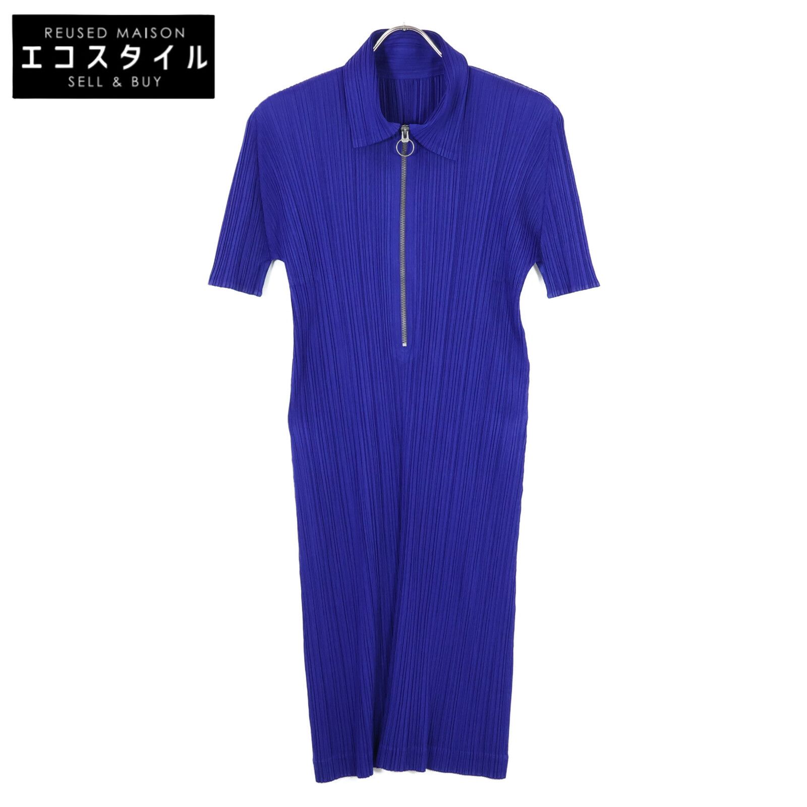 PLEATS PLEASE　プリーツプリーズ　PP81-JH186 18AW ブルー ハーフジップワンピース　3