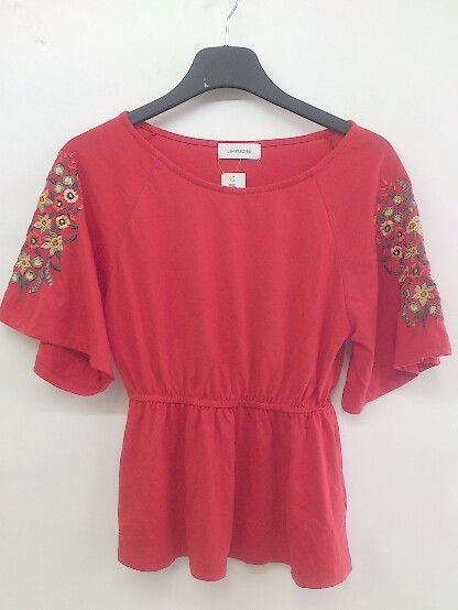 ◇ Simplicite シンプリシテェ 刺繍 半袖 ブラウス カットソー レッド系 レディース P 【1301130001745】