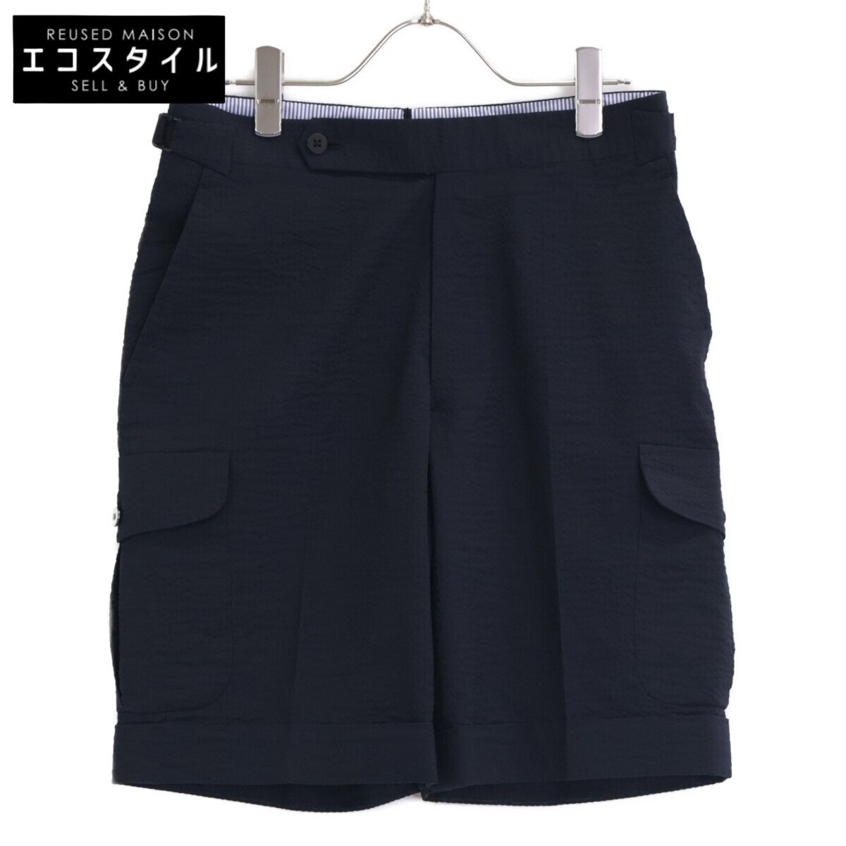 IGARASHI TROUSERS　イガラシ トラウザーズ　ネイビー シアサッカー生地 サイドアジャスター カーゴショーツ　表記なし