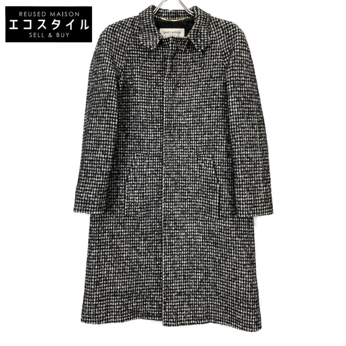 SAINT LAURENT PARIS　サンローランパリ　15年製 402944 ハウンドトゥース ステンカラーコート　34